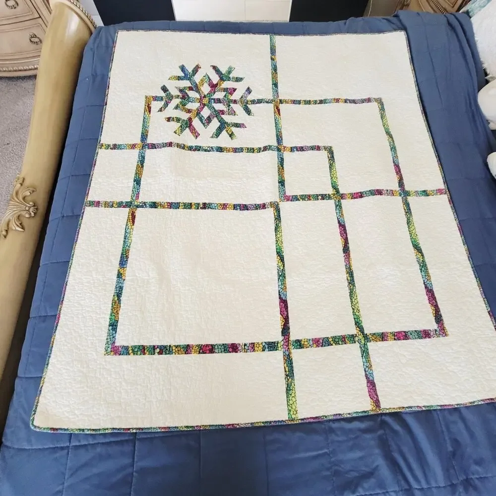 Rare Twin Size Vintage Quilt with Pillow Star design Multicolor
